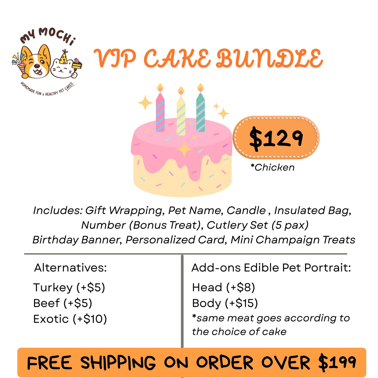 Pawty Hat Sculpture 4" Dog Cake | Tailormade Pet Portrait Dog & Cat Cake | Special Cake for the Special Paw | Homemade Plant Based Cream x Meat