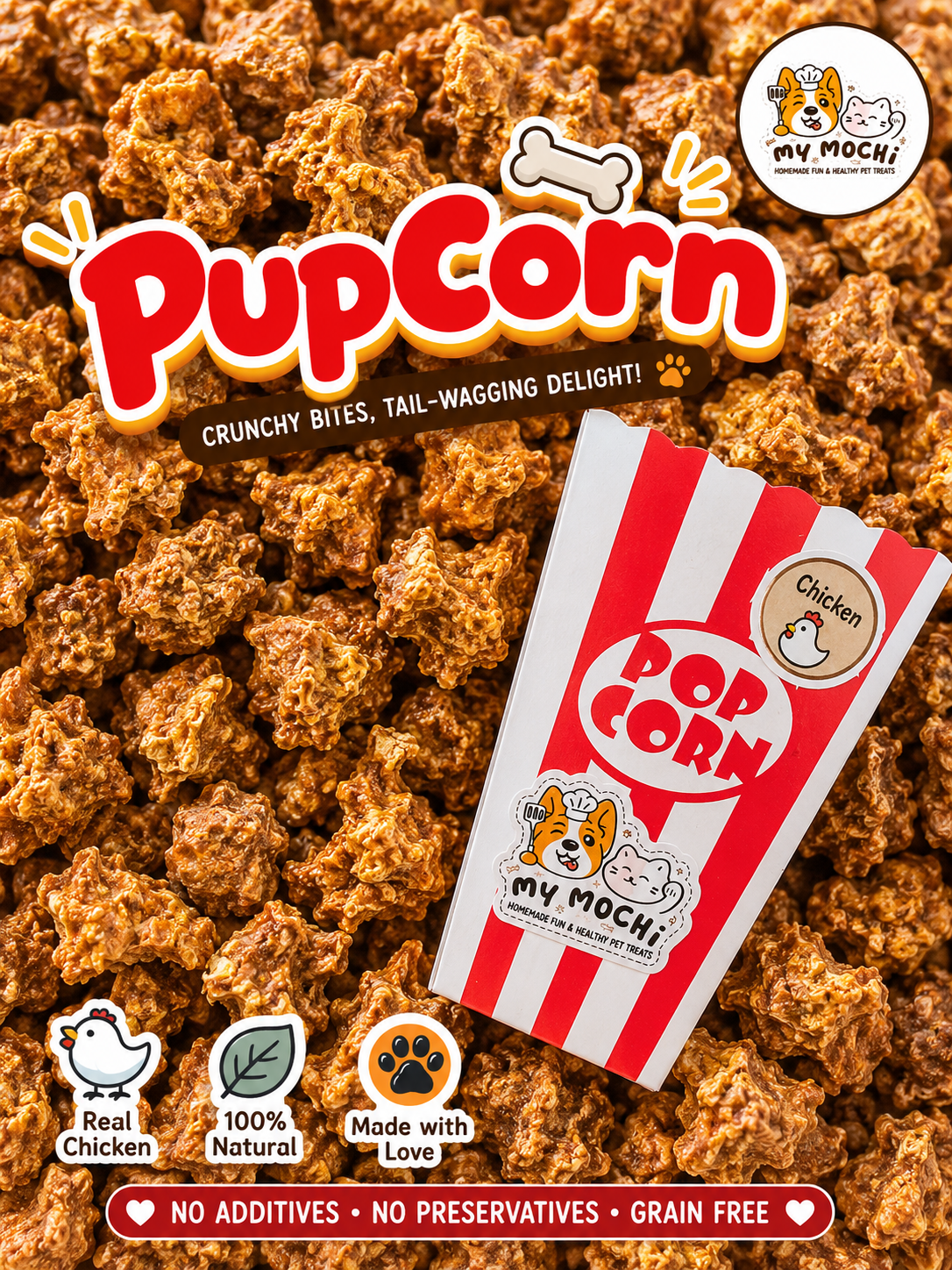 Pupcorn Chicken or Duck | Meat Based | Crunchy For Dog | 130g/4.6oz