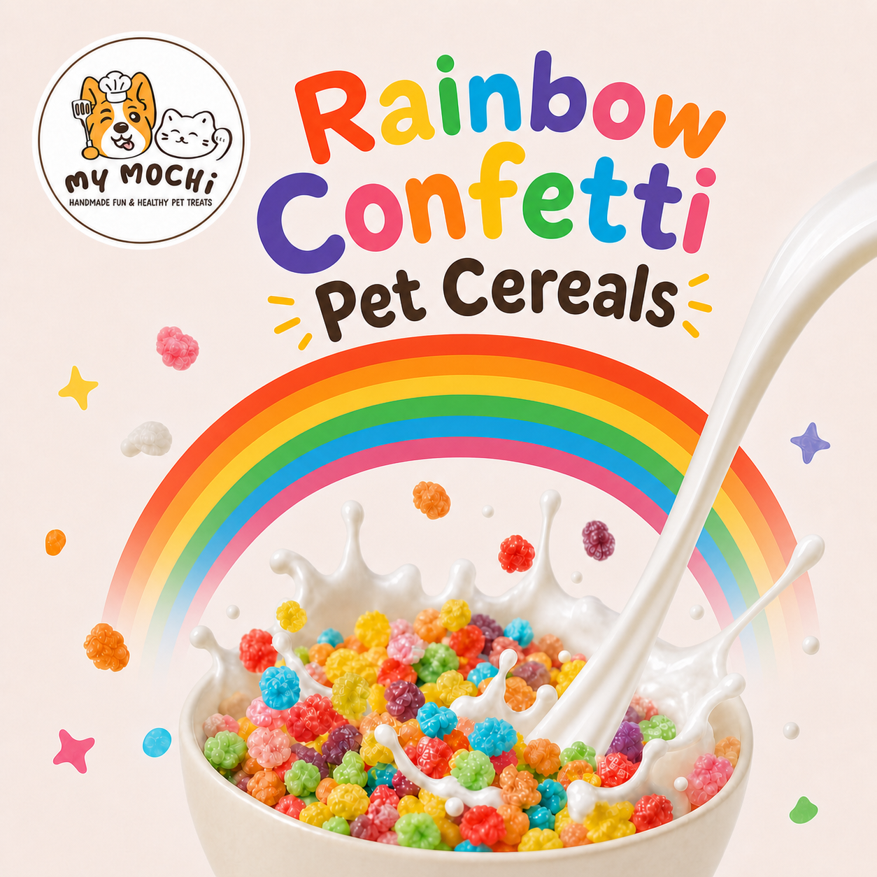 Rainbow Confetti Pet Cereals | Honey Based | Softie | Assorted Flavors | 1.98oz/56g (No Milk)