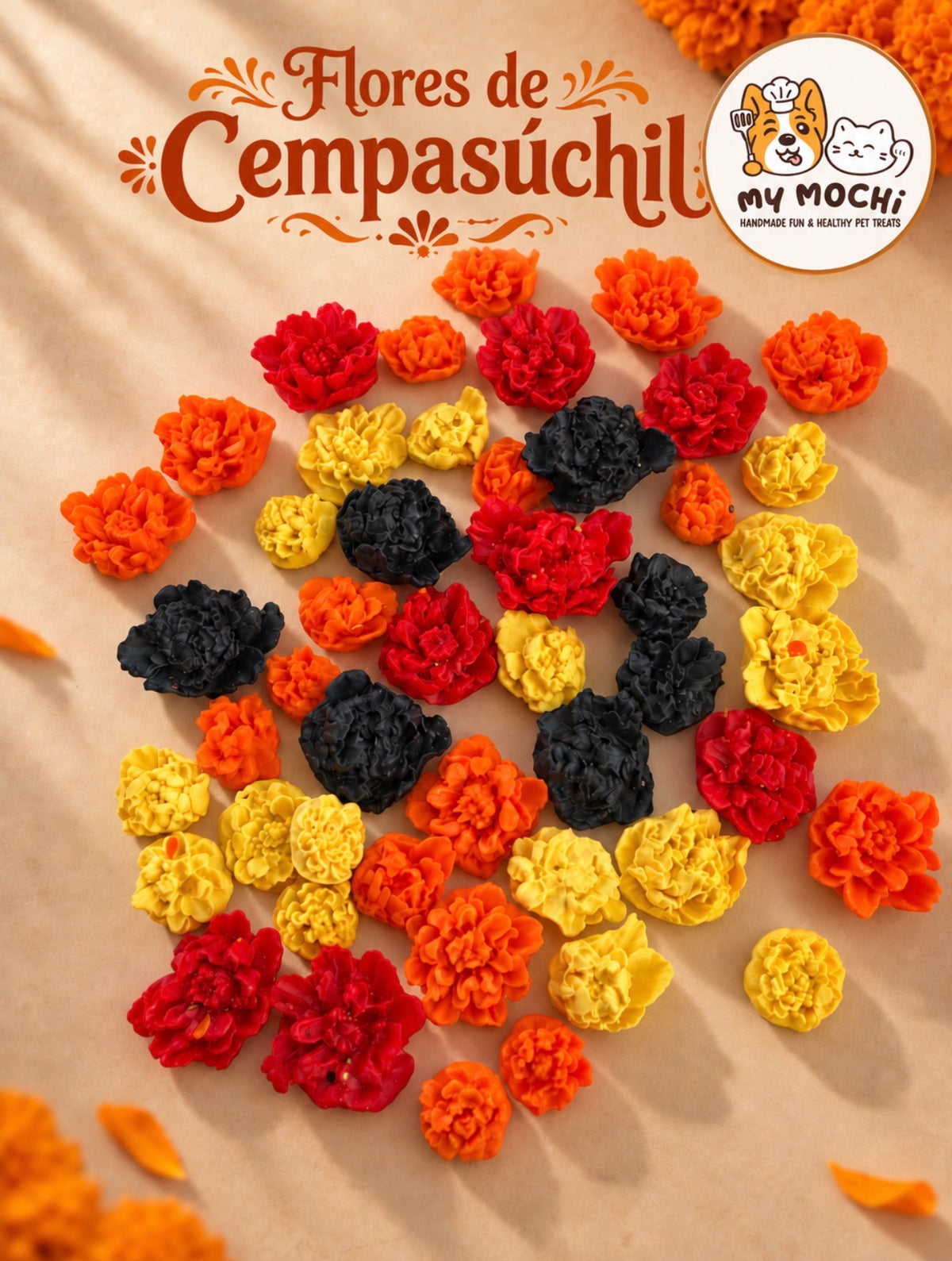 Mini Flor de Cempasúchil, Marigold flowers, Halloween Dog/Cat Treats, 1.8oz,50g
