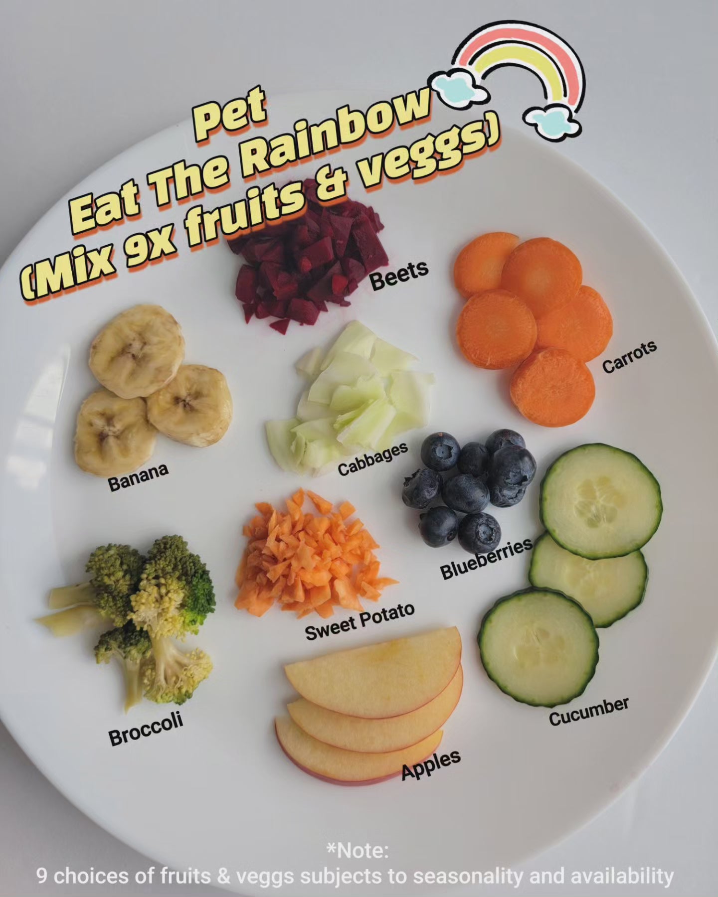 Eat The Rainbow, Mix 9x Superfoods Rainbow Veggs & Fruits, Homemade Healthy Dog/Cat Food Toppers (Designed for Pet Overall Health Wellness)