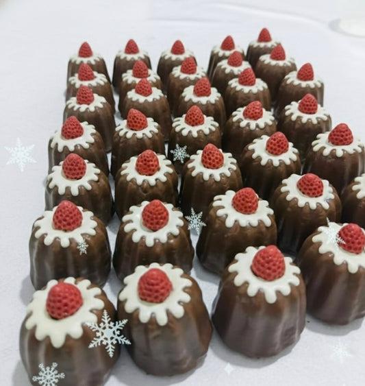 Snowy French Canelé Pet Treats, 100% Meat Based, No Flours (Strawberry Topping) | Duck Meat Based | Chomper (Dog Treats) | 1ct