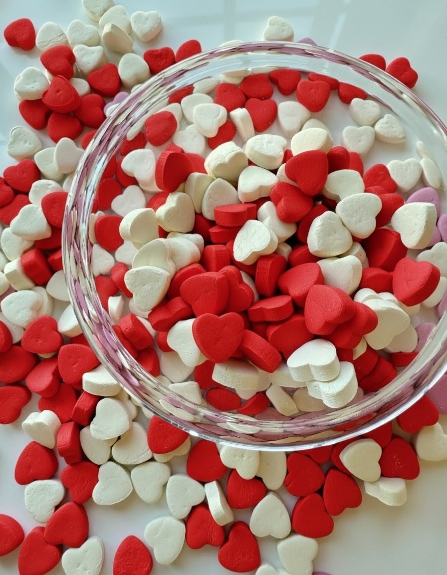 Mini Heart Candies_Red Mix | Food Toppers & Goat Milk Based | Crunchy | 1.4oz/40g Assorted Designs